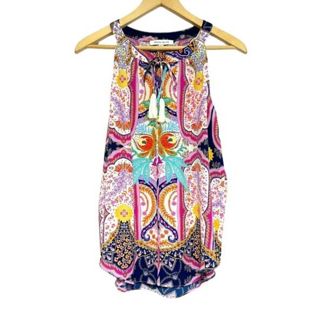 Rose & Olive Sleeveless Boho Top Womens S Pink Mixed Print Lightweight Blouse